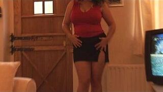 Busty mature brunette in mini skirt panty play - porn video