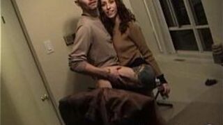 Petite giggly asian geek fingering upskirt in home office - porn video